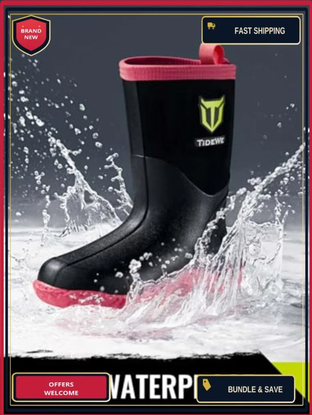 Waterproof Mid Calf Rain Boots, 6mm Neoprene Insulated Hunting Work Boots with